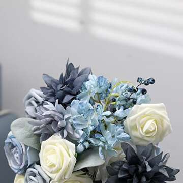 mankayoo Artificial Flowers Combo Box Set, Dusty Blue Fake Flowers with Stems for DIY Wedding Bouquets Table Centerpieces Arrangements Baby Shower Party Home Decorations