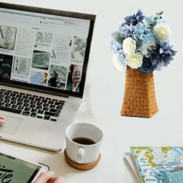 mankayoo Artificial Flowers Combo Box Set, Dusty Blue Fake Flowers with Stems for DIY Wedding Bouquets Table Centerpieces Arrangements Baby Shower Party Home Decorations