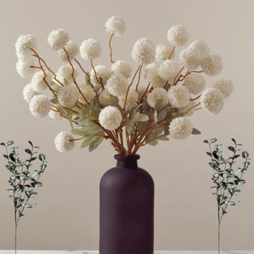 Stunning Faux Kiku Flowers - 10 Stems & 18 Eucalyptus