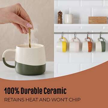 Ceramic Coffee Mug Set - Large Stoneware Cups - Hand-Painted, Two-Tone Glazed Mugs for Coffee, Tea, and More - Microwave & Dishwasher Safe - Set of 4