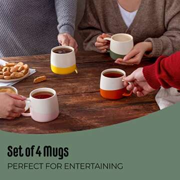 Ceramic Coffee Mug Set - Large Stoneware Cups - Hand-Painted, Two-Tone Glazed Mugs for Coffee, Tea, and More - Microwave & Dishwasher Safe - Set of 4