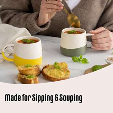 Ceramic Coffee Mug Set - Large Stoneware Cups - Hand-Painted, Two-Tone Glazed Mugs for Coffee, Tea, and More - Microwave & Dishwasher Safe - Set of 4