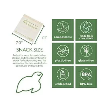 100% Compostable Food Storage Bags [Snack 50 Pack] Eco-Friendly Freezer Bags, Resealable Bags, Heavy-Duty, Biodegradable, Reusable, Off-White by Earth's Natural Alternative