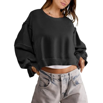 Trendy ANRABESS Womens Cropped Oversized Sweatshirt for Fall 2024