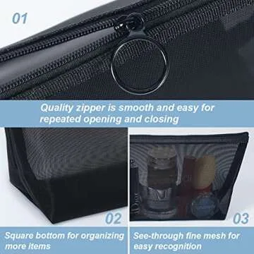 Stylish HRX Black Mesh Makeup Bag Set for Organization