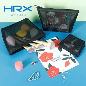 Stylish HRX Black Mesh Makeup Bag Set for Organization