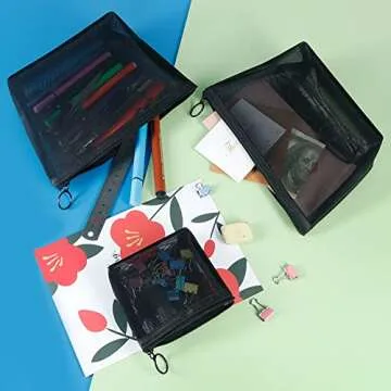 Stylish HRX Black Mesh Makeup Bag Set for Organization