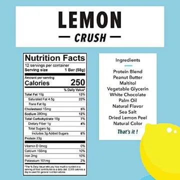 JiMMYBAR! Lemon Crush, Clean Protein Bars, High Protein, Low Sugar, Gluten Free, Energy Boost, 2.05 Ounce (Pack of 12)