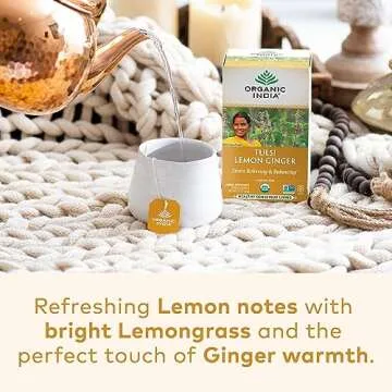 Organic India Tulsi Lemon Ginger Tea Bags - Herbal Tea, Stress Relieving & Reviving, Immune Support,...