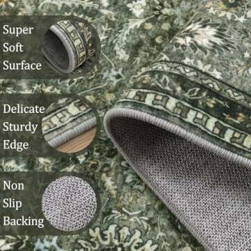 Morebes Vintage 5x7 Area Rugs for Living Room, Washable Non Slip Green Bedroom Rug, Boho Floral Soft Non-Shedding Indoor Carpet for Kitchen Playroom Foyer Office