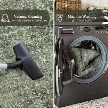 Morebes Vintage 5x7 Area Rugs for Living Room, Washable Non Slip Green Bedroom Rug, Boho Floral Soft Non-Shedding Indoor Carpet for Kitchen Playroom Foyer Office