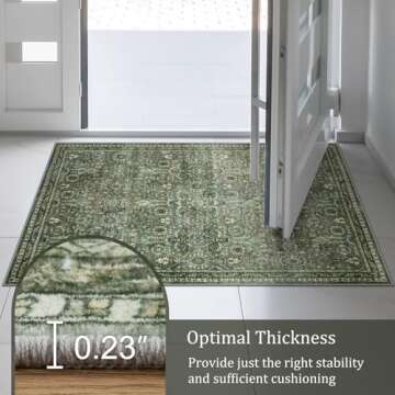 Morebes Vintage 5x7 Area Rugs for Living Room, Washable Non Slip Green Bedroom Rug, Boho Floral Soft Non-Shedding Indoor Carpet for Kitchen Playroom Foyer Office