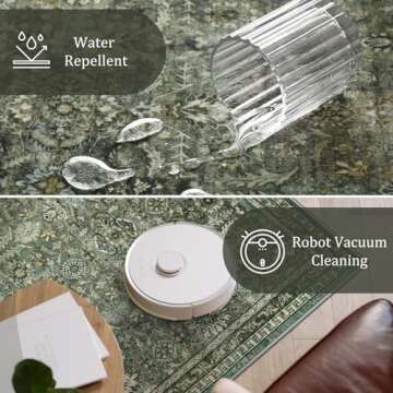 Morebes Vintage 5x7 Area Rugs for Living Room, Washable Non Slip Green Bedroom Rug, Boho Floral Soft Non-Shedding Indoor Carpet for Kitchen Playroom Foyer Office