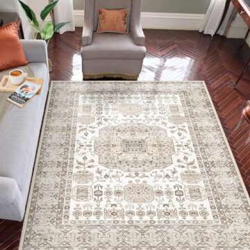 Fortsea 5x7 Area Rugs for Living Room, Machine Washable Non Slip Vintage Rugs for Bedroom, Kitchen, ...