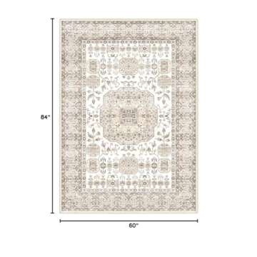Fortsea 5x7 Area Rugs for Living Room, Machine Washable Non Slip Vintage Rugs for Bedroom, Kitchen, Boho Throw Rugs for Entryway, Home Floor Decor.
