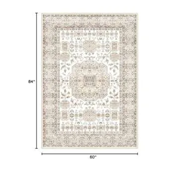 Fortsea 5x7 Area Rugs for Living Room, Machine Washable Non Slip Vintage Rugs for Bedroom, Kitchen, Boho Throw Rugs for Entryway, Home Floor Decor.