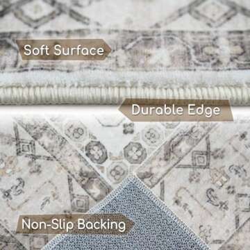 Fortsea 5x7 Area Rugs for Living Room, Machine Washable Non Slip Vintage Rugs for Bedroom, Kitchen, Boho Throw Rugs for Entryway, Home Floor Decor.