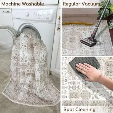 Fortsea 5x7 Area Rugs for Living Room, Machine Washable Non Slip Vintage Rugs for Bedroom, Kitchen, Boho Throw Rugs for Entryway, Home Floor Decor.