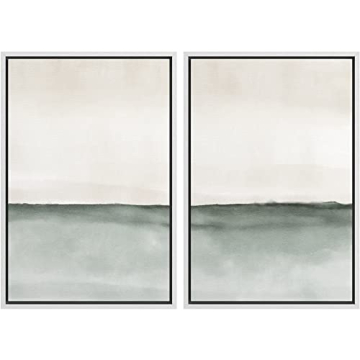 MUDECOR Framed Canvas Print Wall Art Set – Grunge Industrial Pastel Gray Abstract Shapes for Moder...
