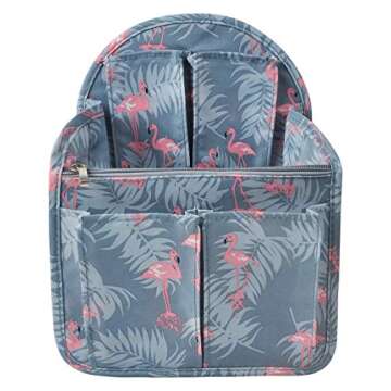 Vercord Backpack Organizer Insert Liner Hanging Travel Bag in Bag with Many Pockets Blue Flamingo Medium