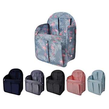 Vercord Backpack Organizer Insert Liner Hanging Travel Bag in Bag with Many Pockets Blue Flamingo Medium