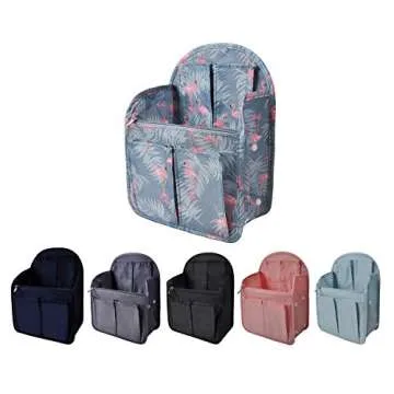 Vercord Backpack Organizer Insert Liner Hanging Travel Bag in Bag with Many Pockets Blue Flamingo Medium