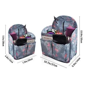 Vercord Backpack Organizer Insert Liner Hanging Travel Bag in Bag with Many Pockets Blue Flamingo Medium