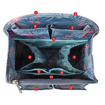 Vercord Backpack Organizer Insert Liner Hanging Travel Bag in Bag with Many Pockets Blue Flamingo Medium