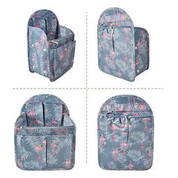 Vercord Backpack Organizer Insert Liner Hanging Travel Bag in Bag with Many Pockets Blue Flamingo Medium