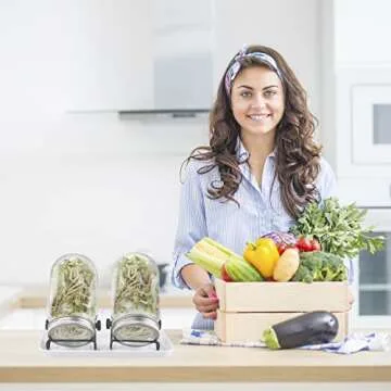 C CRYSTAL LEMON Sprouting Jar Kit – Sprouts Growing Kit with 32oz Glass Sprouting Jars with Screen Lids, Jar Stands, Drip Tray – Indoor Grow Kit for Alfalfa, Beans, Broccoli, Microgreens