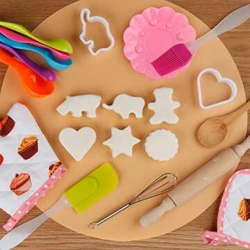 Vanmor Cute Kids Cooking and Baking Sets, 24 Pcs Kids Aprons for Girls Toddler Chef Hat Apron Dress Up Chef Costume, Little Girl Apron Sets Pretend Gifts for 3 4 5 6 7 8 Years Old Girls