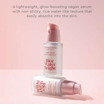 The Face Shop Rice Water Bright Vegan Serum - Targets Uneven Skin Tone & Dryness, Brightening, Nourishing, Hydrating Face Serum - Rice Water, Hyaluronic Acid, Niacinamide Serum - Korean Skin Care