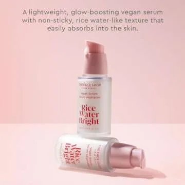 The Face Shop Rice Water Bright Vegan Serum - Targets Uneven Skin Tone & Dryness, Brightening, Nourishing, Hydrating Face Serum - Rice Water, Hyaluronic Acid, Niacinamide Serum - Korean Skin Care