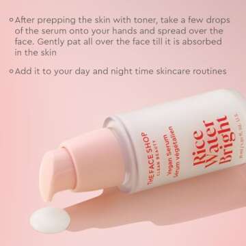The Face Shop Rice Water Bright Vegan Serum - Targets Uneven Skin Tone & Dryness, Brightening, Nourishing, Hydrating Face Serum - Rice Water, Hyaluronic Acid, Niacinamide Serum - Korean Skin Care