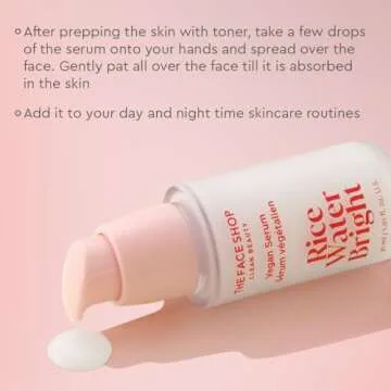 The Face Shop Rice Water Bright Vegan Serum - Targets Uneven Skin Tone & Dryness, Brightening, Nourishing, Hydrating Face Serum - Rice Water, Hyaluronic Acid, Niacinamide Serum - Korean Skin Care