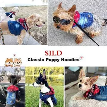 SILD Pet Clothes Dog Jeans Jacket Cool Blue Denim Coat Small Medium Dogs Lapel Vests Classic Hoodies Puppy Blue Vintage Washed Clothes (Plaid Hat,M)