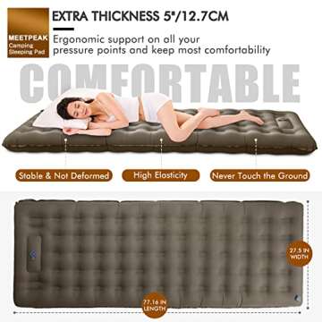 MEETPEAK Extra Thickness 5 inch Inflatable Sleeping Pad - Ultralight Compact Camping Sleeping Mat Wi...