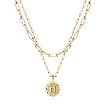 Yoosteel Gold Necklaces for Women - 14K Gold Plated Layered Initial Coin Jewelry