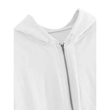 SweatyRocks Women's Long Sleeve Full Zip Drawstring Hooded Sweatshirt Jacket with Pockets White M