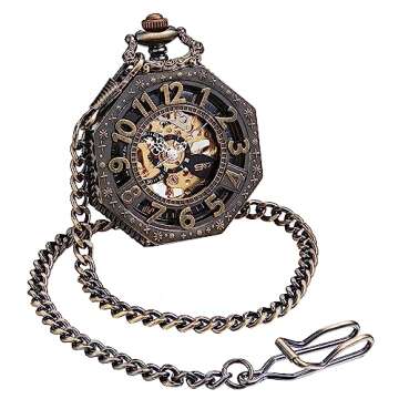 ShoppeWatch Men’s Pocket Watch with Chain | Hand Winding Vintage Pocketwatch | Classic Mechanical ...