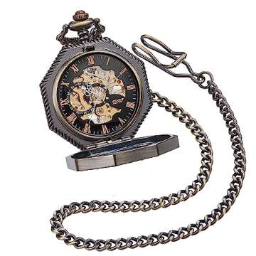 ShoppeWatch Men’s Pocket Watch with Chain | Hand Winding Vintage Pocketwatch | Classic Mechanical Movement| 1920s Railroad Steampunk Costume Accessory PW221