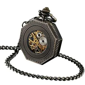ShoppeWatch Men’s Pocket Watch with Chain | Hand Winding Vintage Pocketwatch | Classic Mechanical Movement| 1920s Railroad Steampunk Costume Accessory PW221
