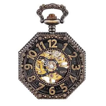 ShoppeWatch Men’s Pocket Watch with Chain | Hand Winding Vintage Pocketwatch | Classic Mechanical Movement| 1920s Railroad Steampunk Costume Accessory PW221