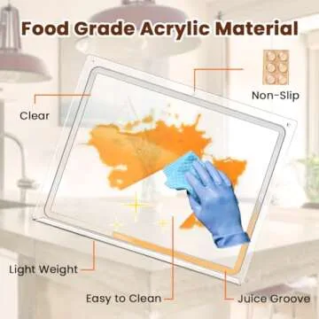 Acrylic Cutting Board with Counter Lip, 17x13 Inch Clear Cutting Boards for Kitchen Counter with Juice Groove, Non Slip for Countertop Protector, Apartment Essentials Kitchen Decor Gifts