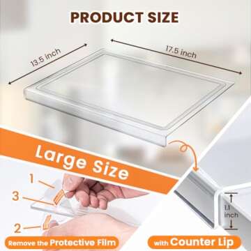 Acrylic Cutting Board with Counter Lip, 17x13 Inch Clear Cutting Boards for Kitchen Counter with Juice Groove, Non Slip for Countertop Protector, Apartment Essentials Kitchen Decor Gifts