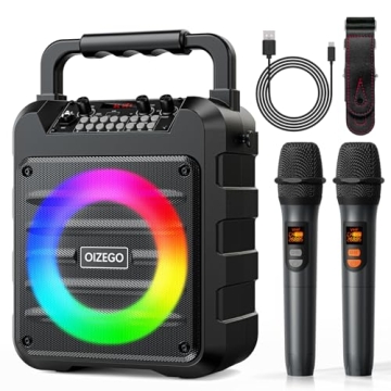 Karaoke Machine - Portable Bluetooth Speaker with 2 Wireless Microphones for Adults & Kids with Ligh...