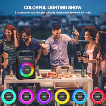 Karaoke Machine - Portable Bluetooth Speaker with 2 Wireless Microphones for Adults & Kids with Lights, PA System Speaker Supports TF Card/USB, AUX in, REC, Bass & Treble for Party/Meeting