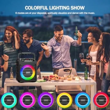 Karaoke Machine - Portable Bluetooth Speaker with 2 Wireless Microphones for Adults & Kids with Lights, PA System Speaker Supports TF Card/USB, AUX in, REC, Bass & Treble for Party/Meeting