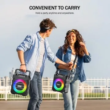 Karaoke Machine - Portable Bluetooth Speaker with 2 Wireless Microphones for Adults & Kids with Lights, PA System Speaker Supports TF Card/USB, AUX in, REC, Bass & Treble for Party/Meeting