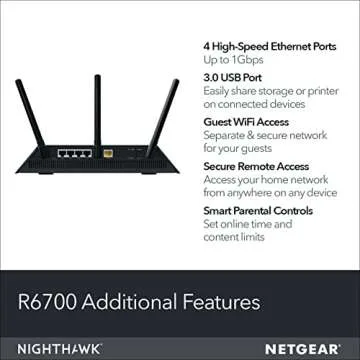 NETGEAR Nighthawk Smart Wi-Fi Router, R6700 - AC1750 Wireless Speed Up to 1750 Mbps | Up to 1500 Sq Ft Coverage & 25 Devices | 4 x 1G Ethernet and 1 x 3.0 USB Ports | Armor Security